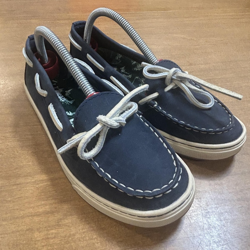 LL Bean Shoes Womens Size 7 Blue Leather Boat Shoes Non Slip Deck Lace Up